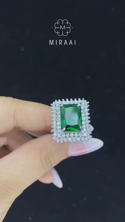 Adjustable Green Cocktail Ring